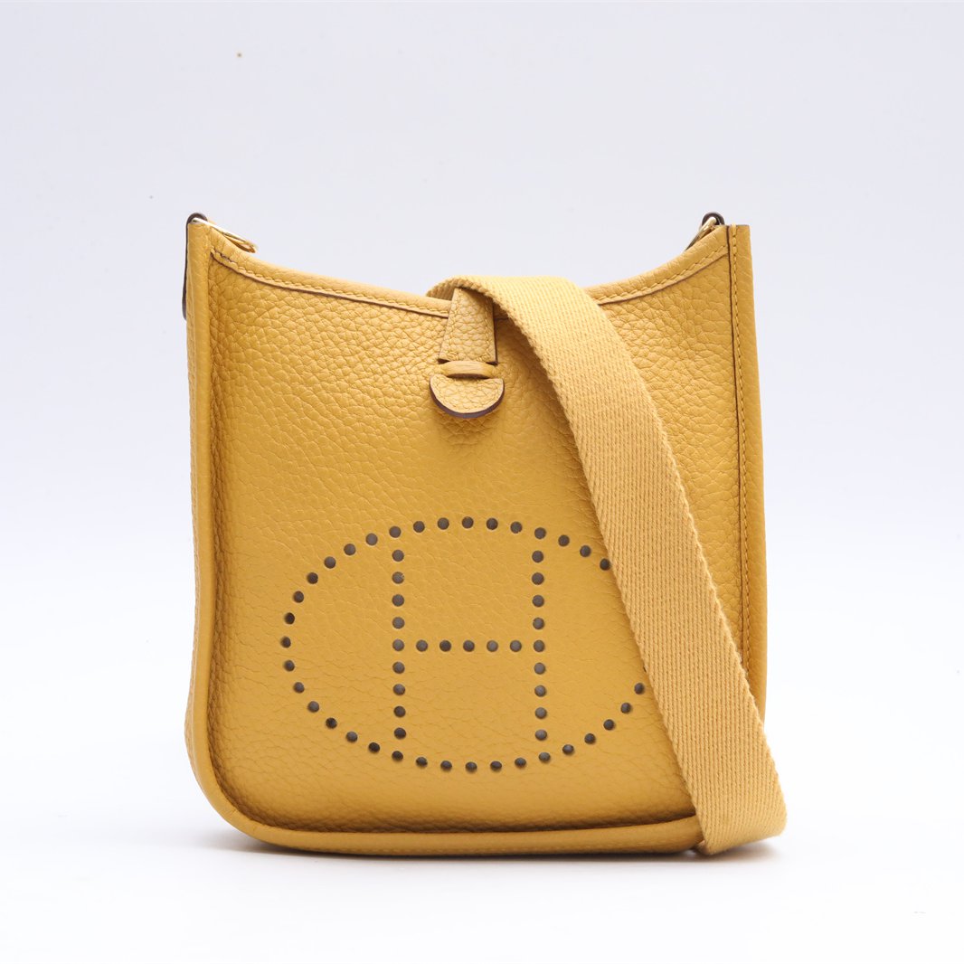 99新 Hermes/爱马仕 小花攀攀Evelyne Mini 16 琥珀黄 TC皮 Y刻包