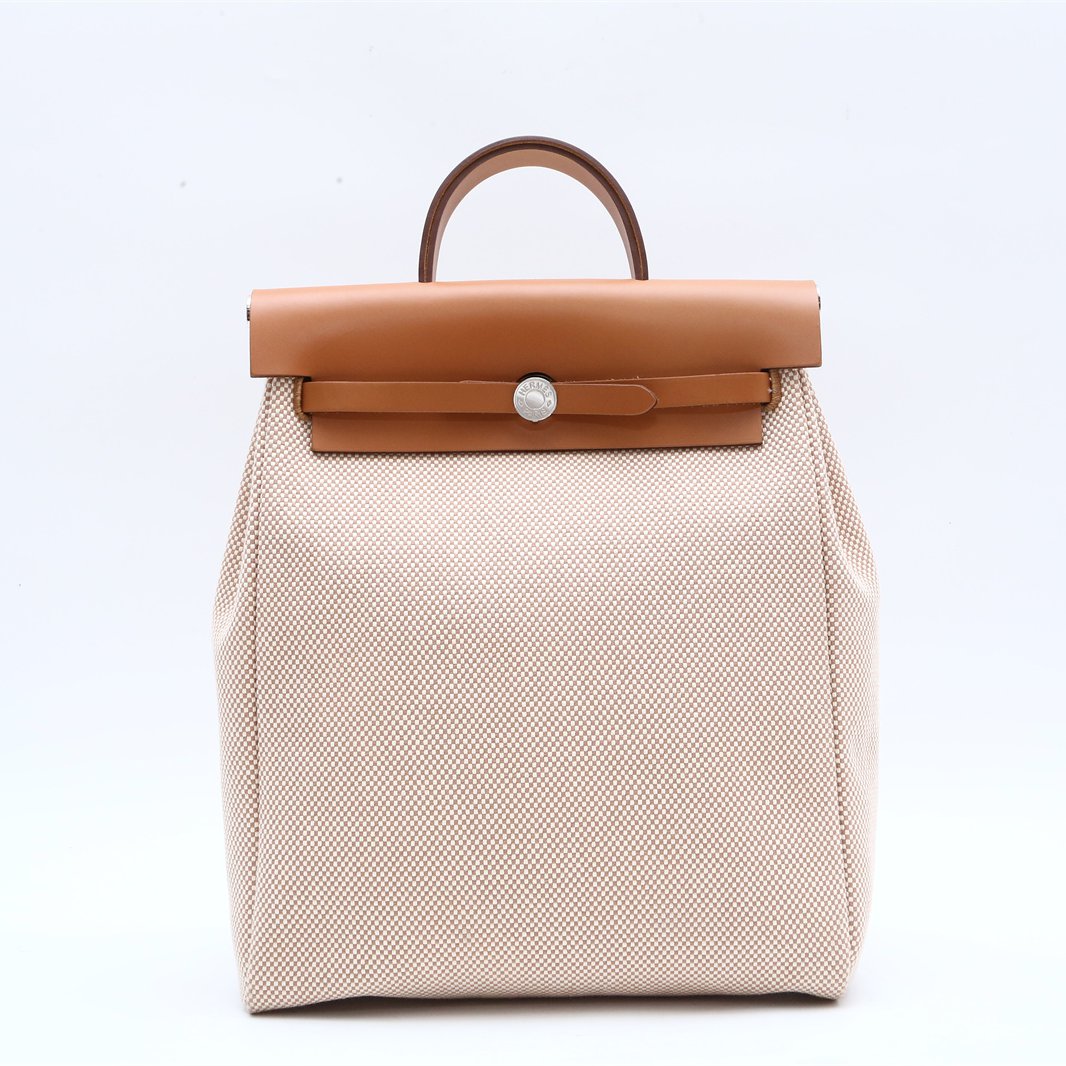 99新 Hermes/爱马仕 小花攀攀HERBAG a dos zip 双肩包 Z刻 米色