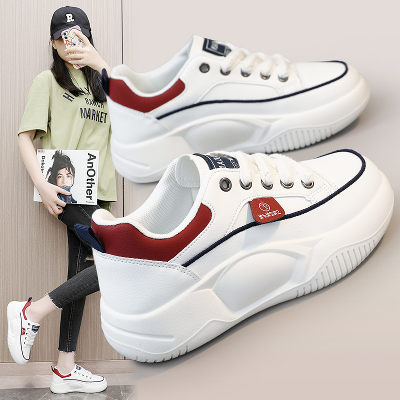 秋季新款拼色休闲女鞋韩版时尚百搭增高厚底学时尚潮流平底小白鞋
