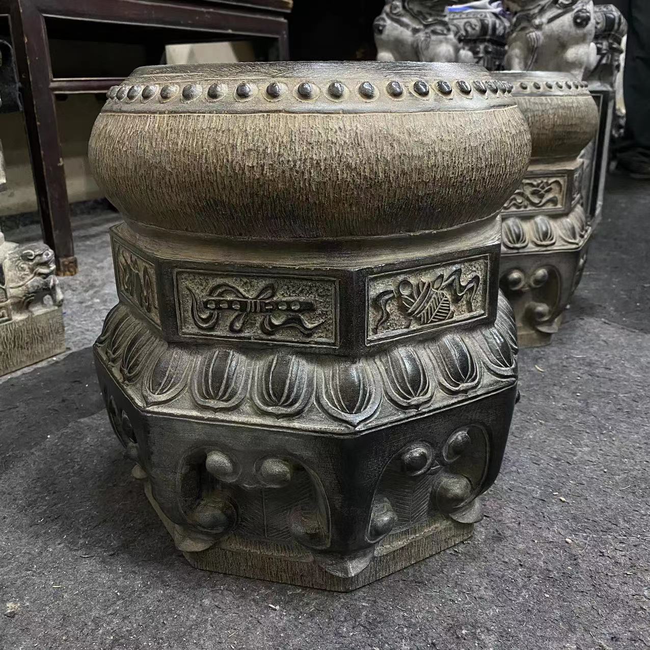 山西青石落地摆件暗八仙石墩高度36厘米