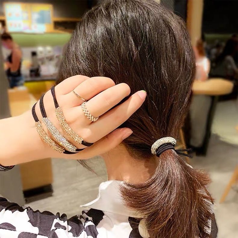 闪亮水钻头绳气质女扎头发绳马尾高弹力皮筋发圈发饰韩版简约ins