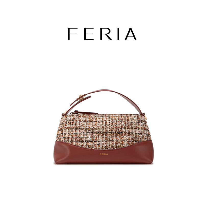 【柏漂亮】FERIA【毛呢拼接便当包】FE309B716韩国小众品牌时尚包包