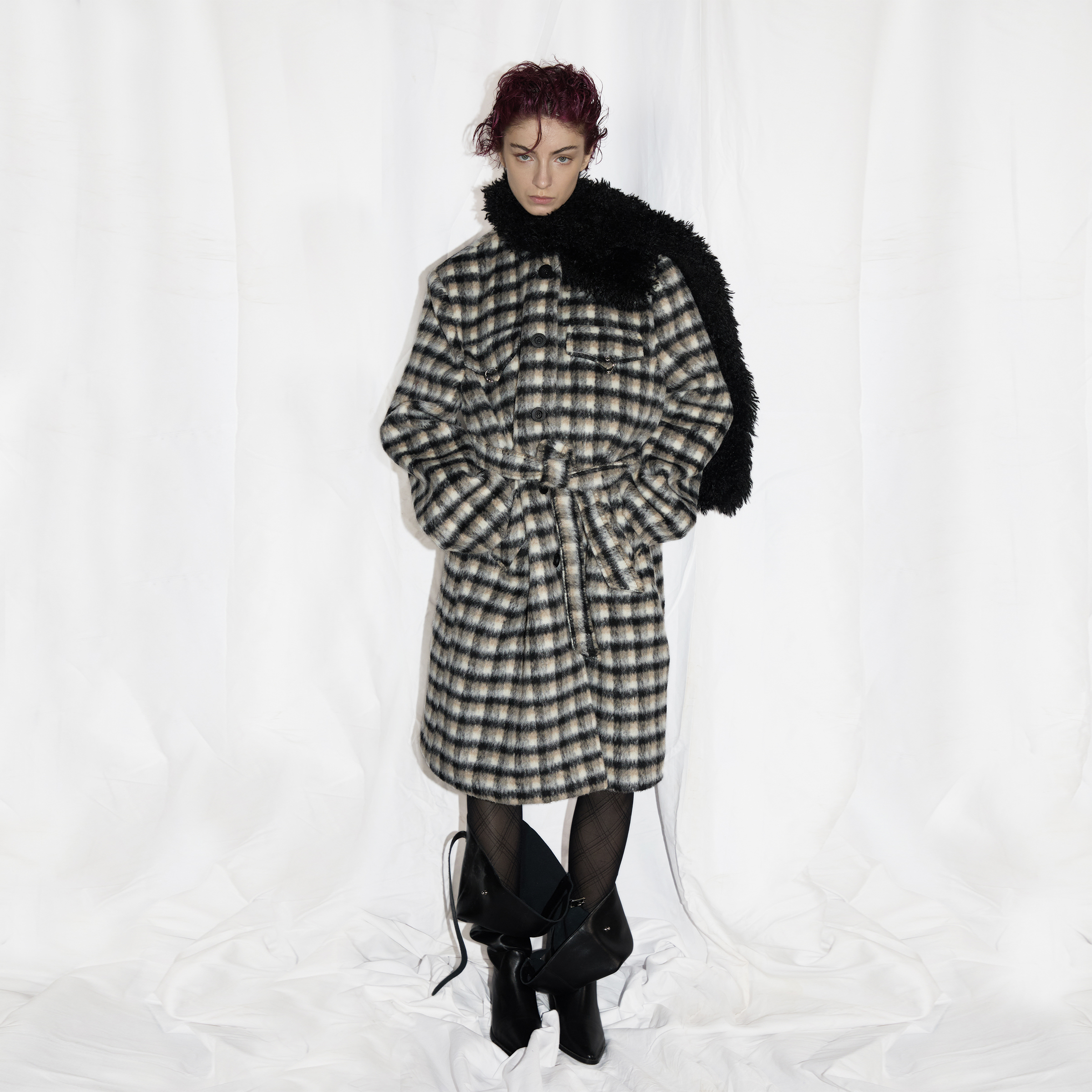 24ans环保滩羊毛 围巾格子大衣| 看出来是返场款打下价格了吗！