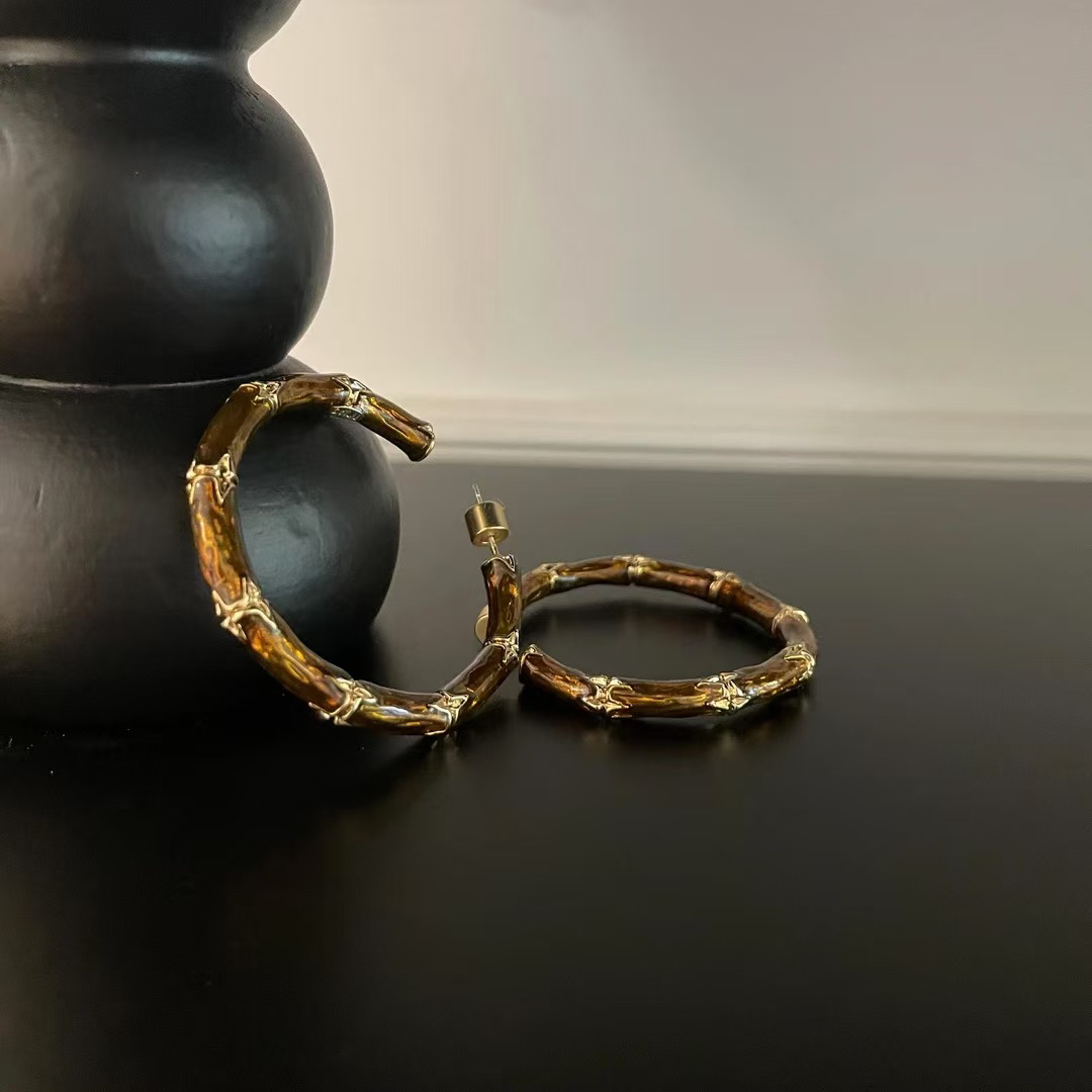 铜合金耳饰 法式复古铜合金耳环耳针小众设计气质925银针