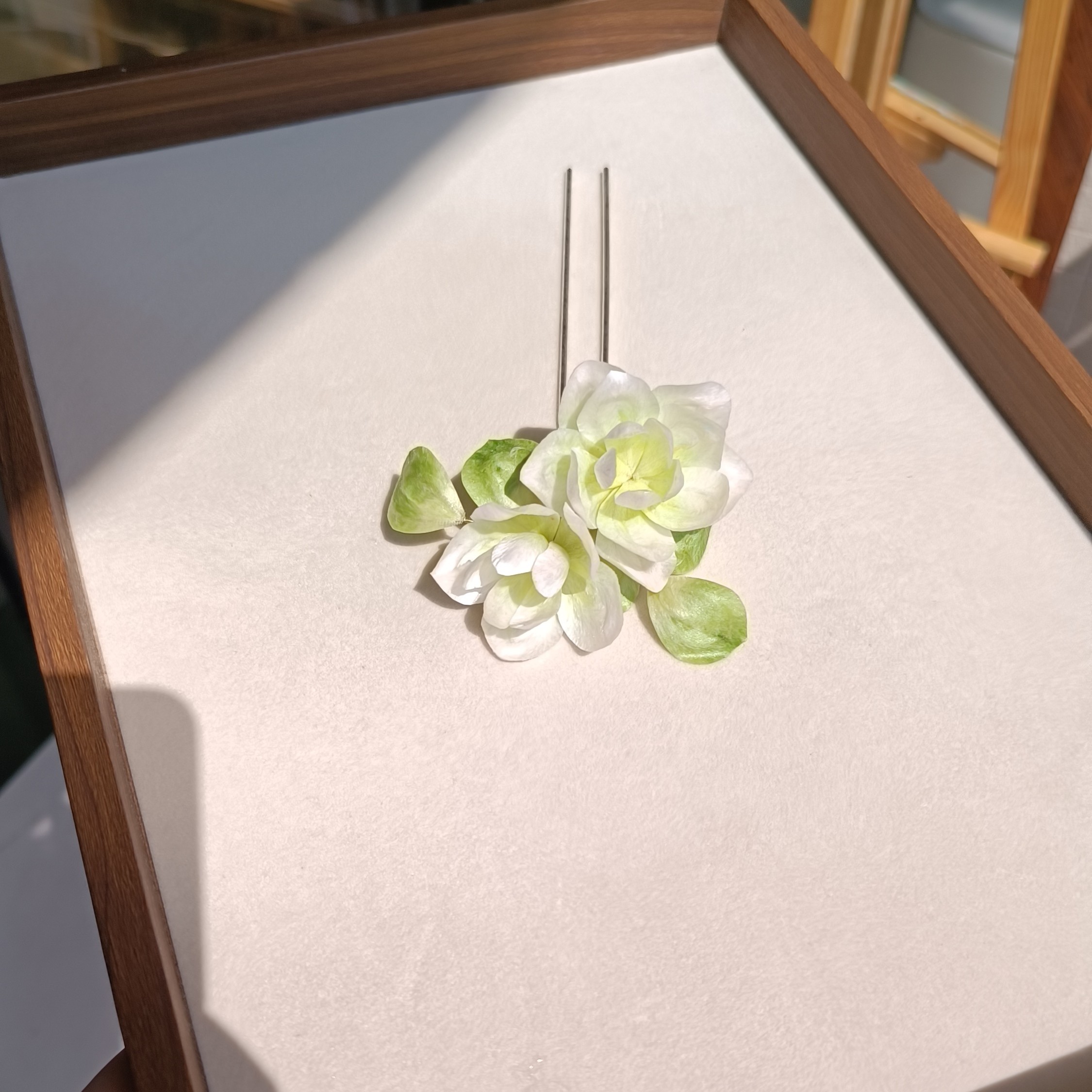 非遗绒花白色栀子花发簪手工搭配汉服旗袍新中式送礼复古气质发饰