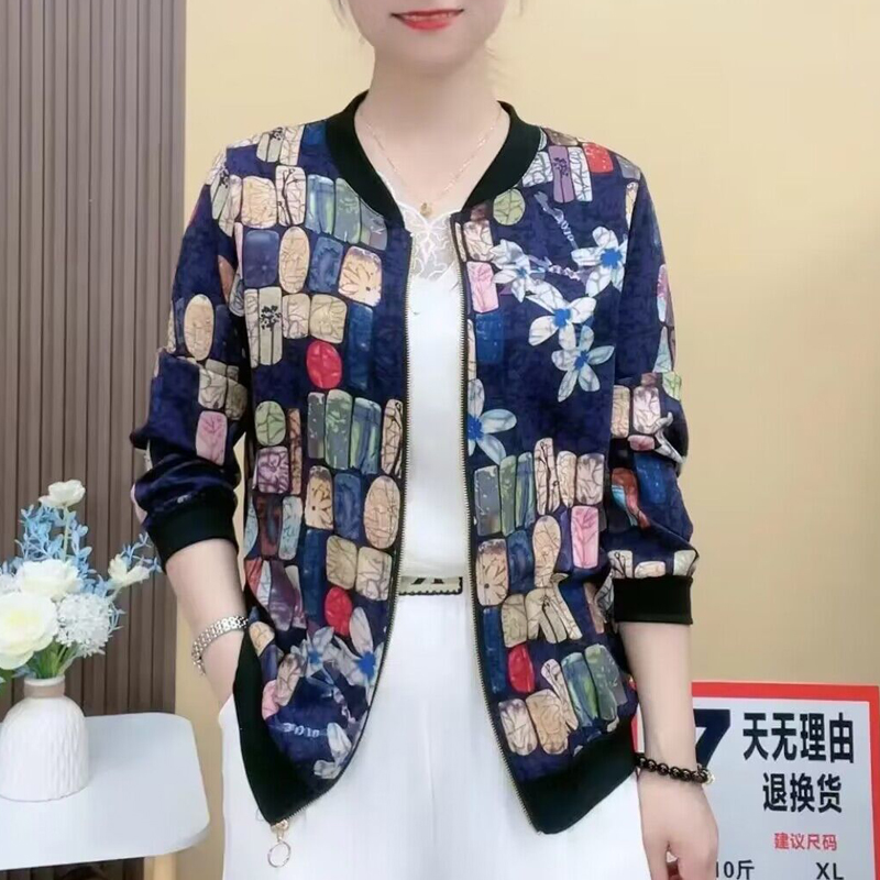 雪儿 夏季薄款长袖外套洋气柠檬印花女士夹克大码妈妈休闲防晒衣