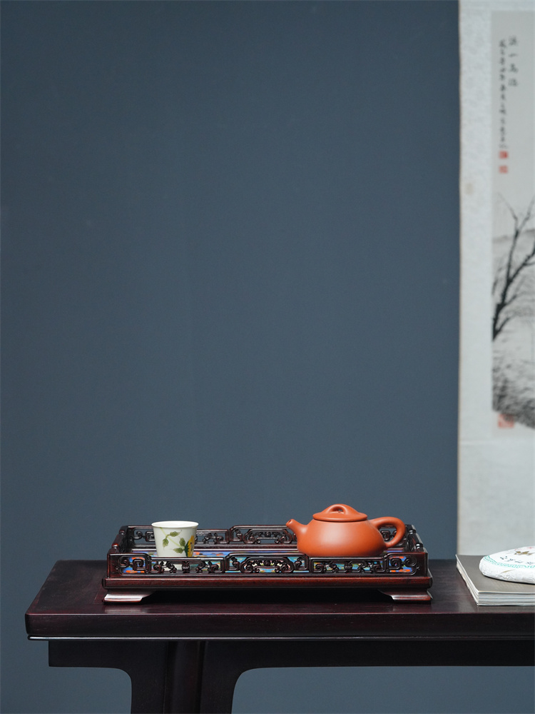 故宫复刻款文盘老挝大红酸枝收纳盘干泡茶盘文承盘置物盘拐子纹盘