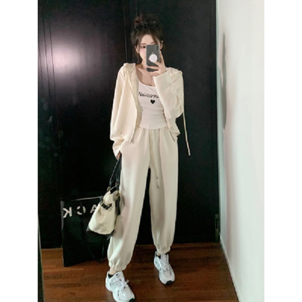 【现货】春秋季胖mm运动休闲连帽开衫长裤两件套女气质显瘦套装7273