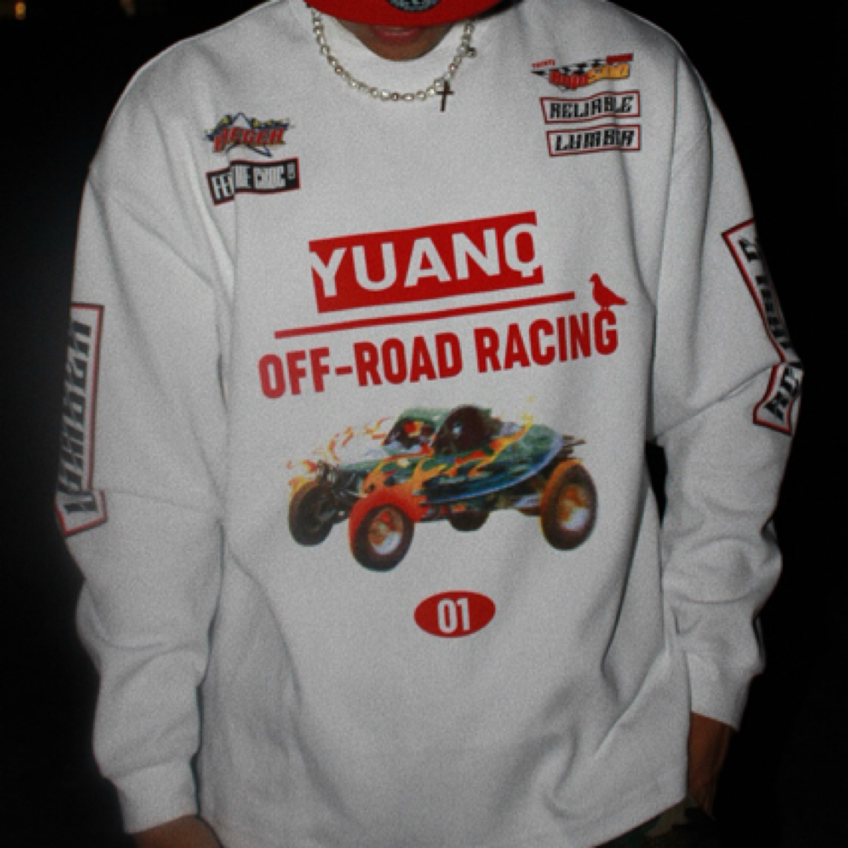 YUANQ24AW越野赛车服美式长袖骑行服重磅宽松小众原创小领口T恤