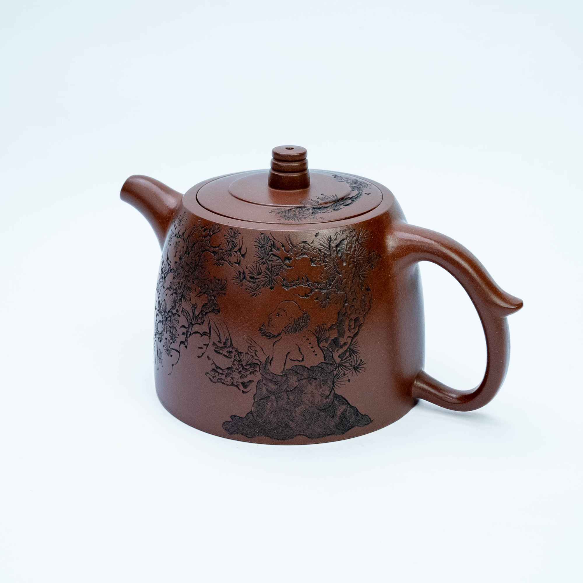 DLG—2061宜兴紫砂壶手工原矿紫泥睿逸长者汉铎壶刻绘茶壶300CC