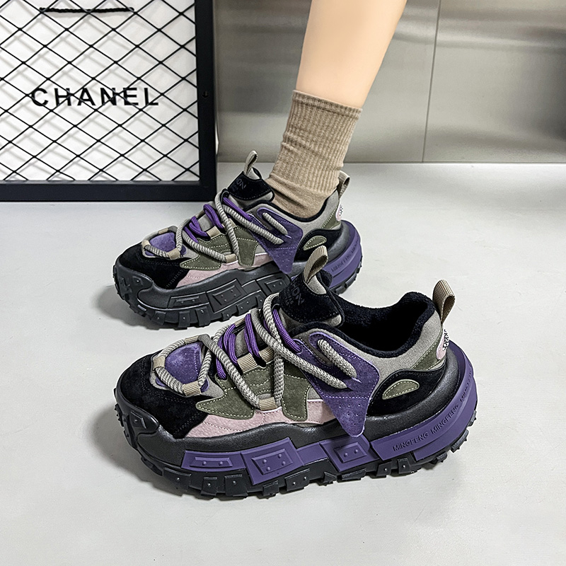 厚底老爹鞋女ins2023新款秋冬款韩版复古百搭冬季加绒运动休闲鞋