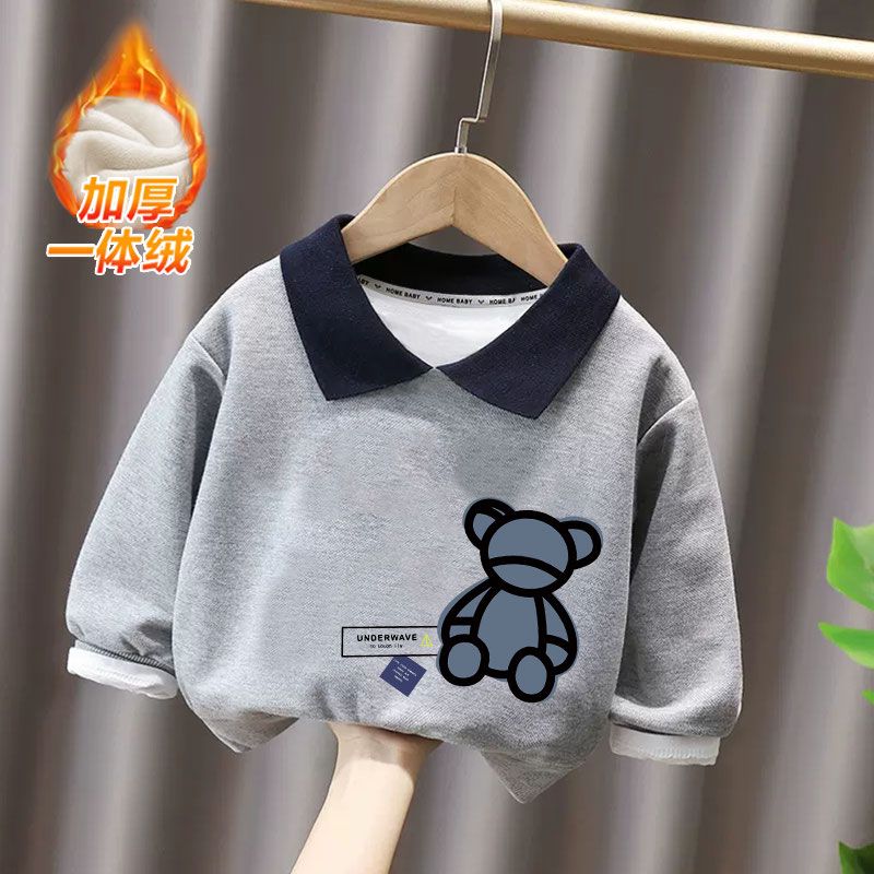 男女童棉华棉翻领Polo卫衣儿童新款秋冬装冬季加绒加厚长袖上衣CH