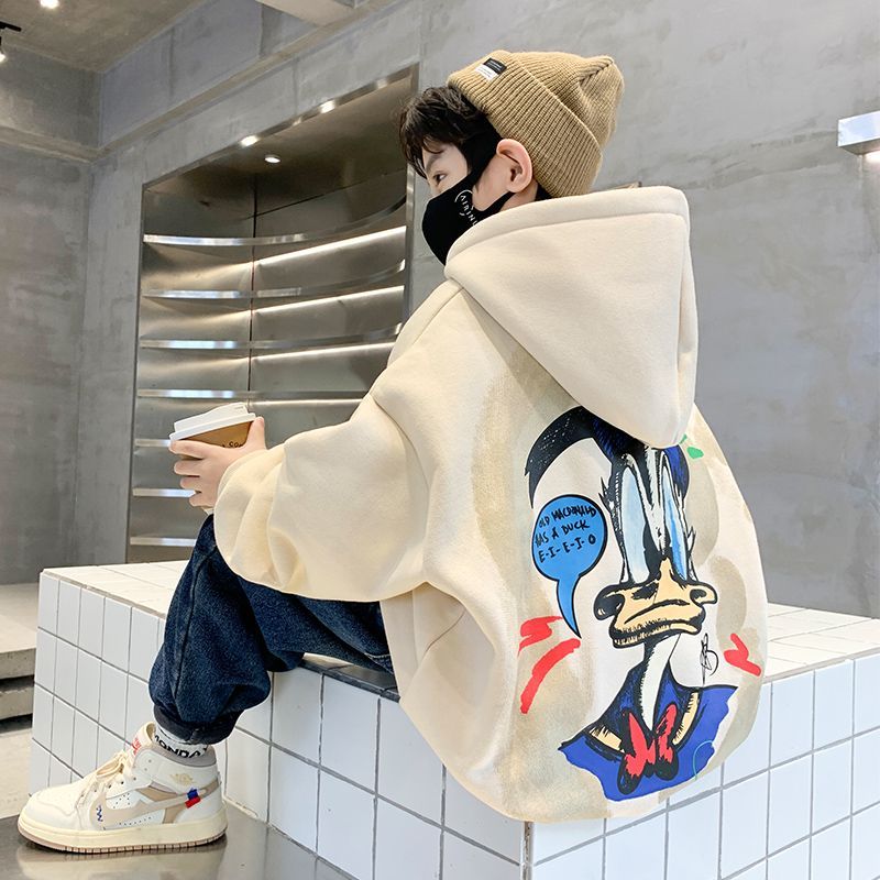 男童秋冬款加绒加厚一体绒卫衣连帽儿童装冬装中大童衣服