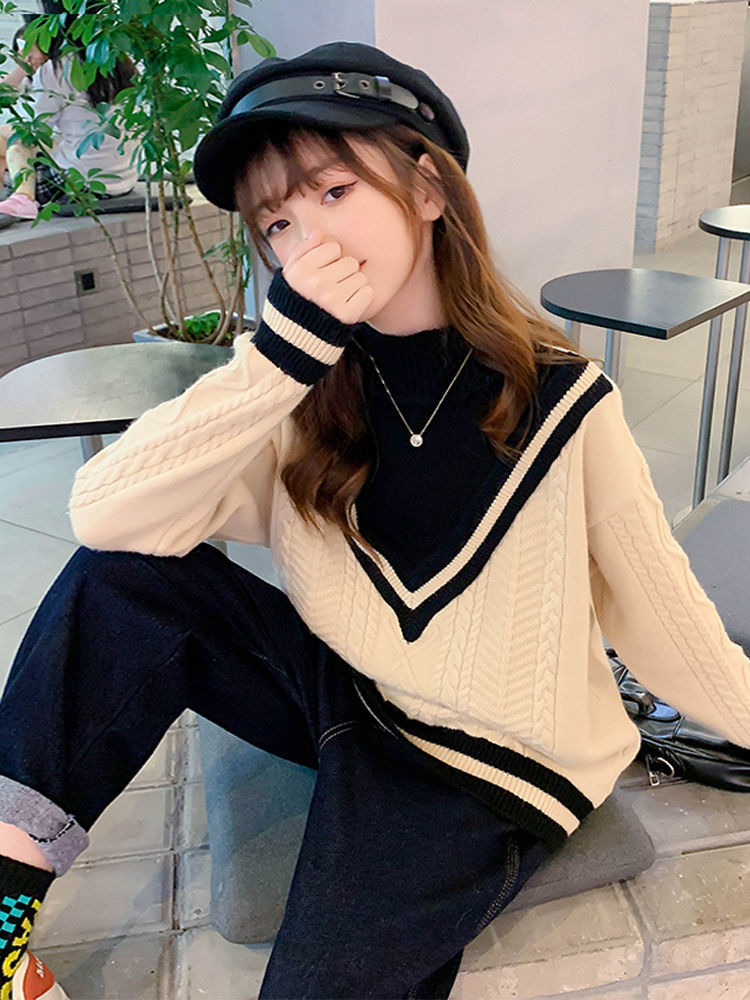 女童毛衣秋冬款加绒加厚大儿童针织打底衫2023新款女孩高