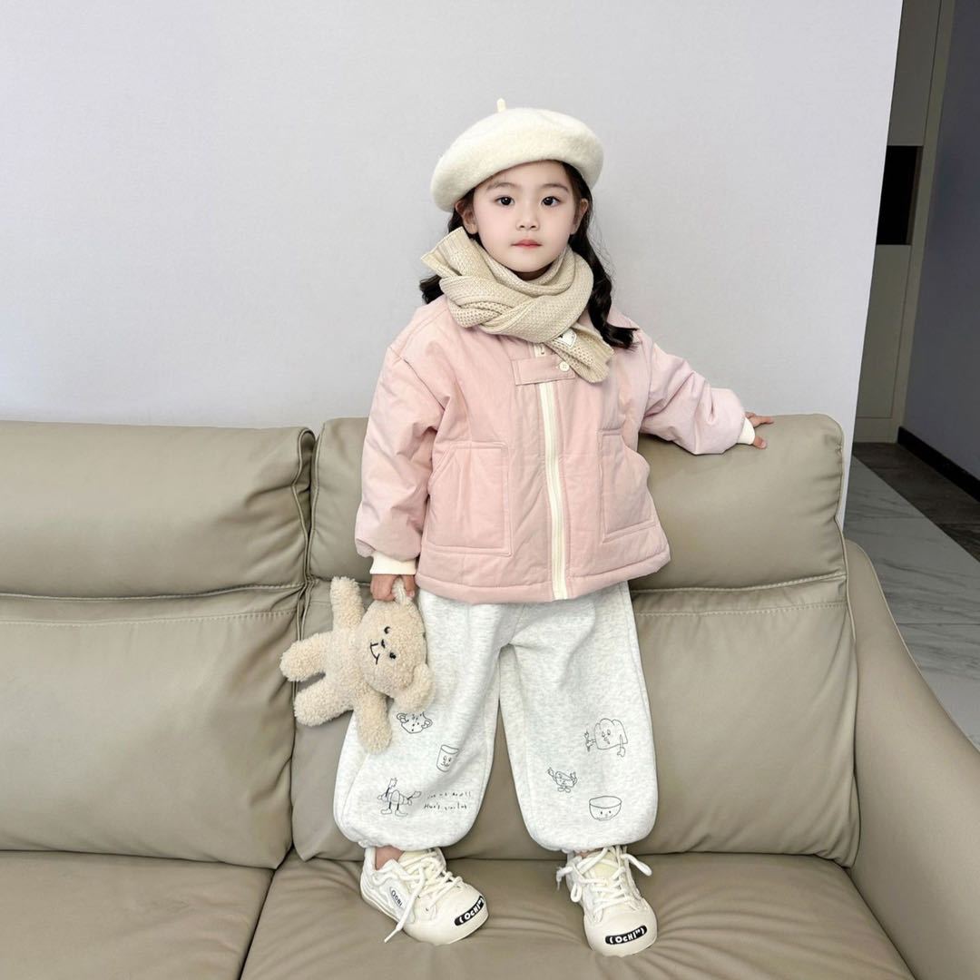 女童冬款套装2023冬季女宝韩版夹棉棉服儿童洋气一体绒卫裤两件套