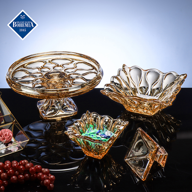 莱克斯捷克进口水晶无铅玻璃水果盘高档茶几高端个性茶杯托盘摆件