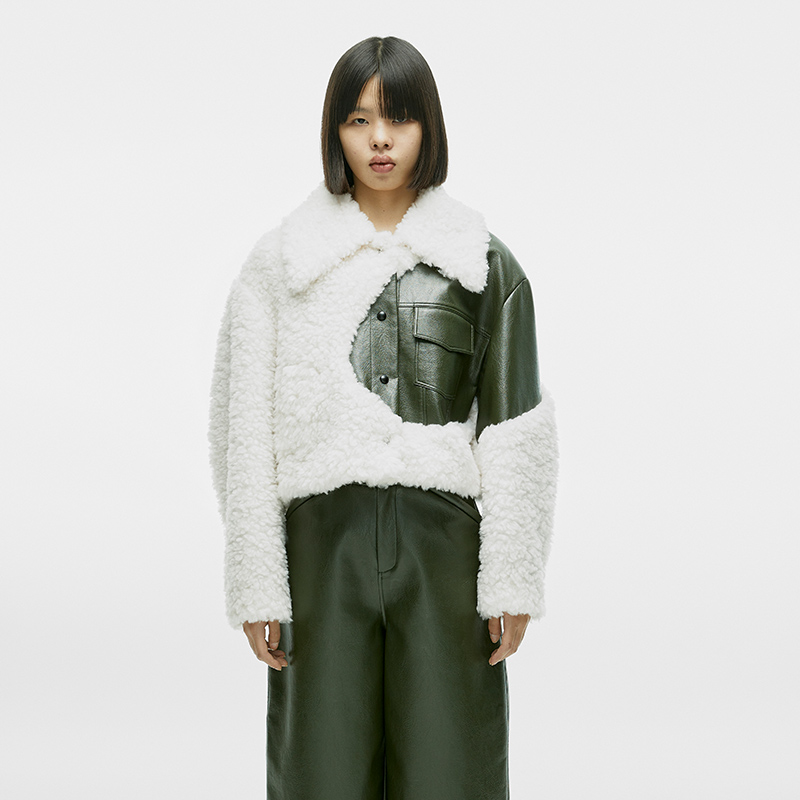 夹生HALF MADE羊羔毛拼接造型短外套