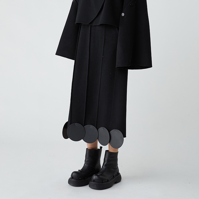 夹生HALF MADE装饰片双面呢半裙原创设计