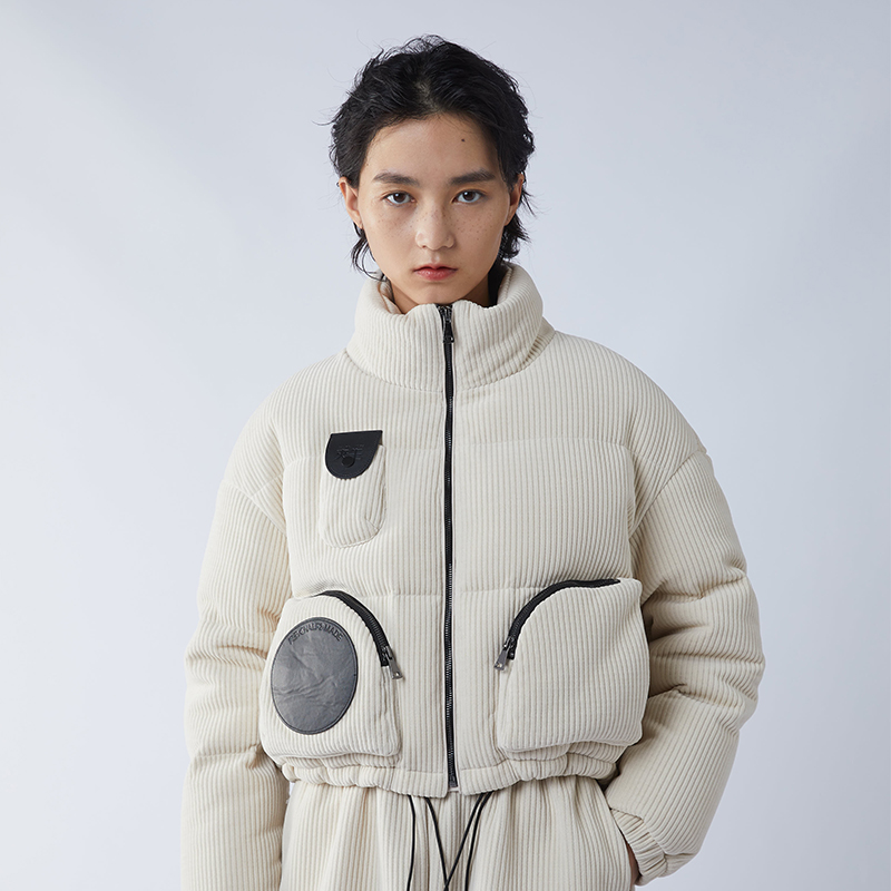 夹生HALFMADE条绒立领短款羽绒服