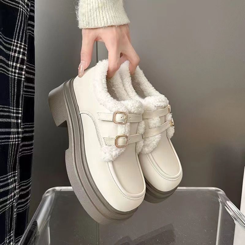 2023小皮鞋女加绒保暖秋冬季新款厚底英伦风百搭小众ins潮棉鞋子