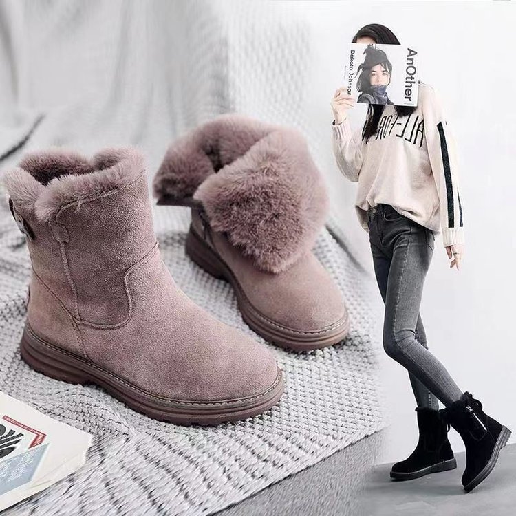 时尚休闲雪地靴女新款网红百搭短筒加绒加厚保暖靴子东北棉鞋冬鞋