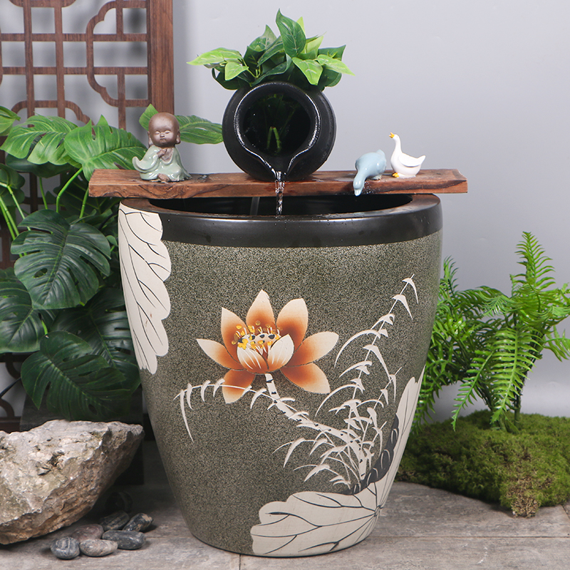 加高陶瓷大缸古法鱼缸陶罐水循环造景摆件客厅阳台落地庭院大水缸