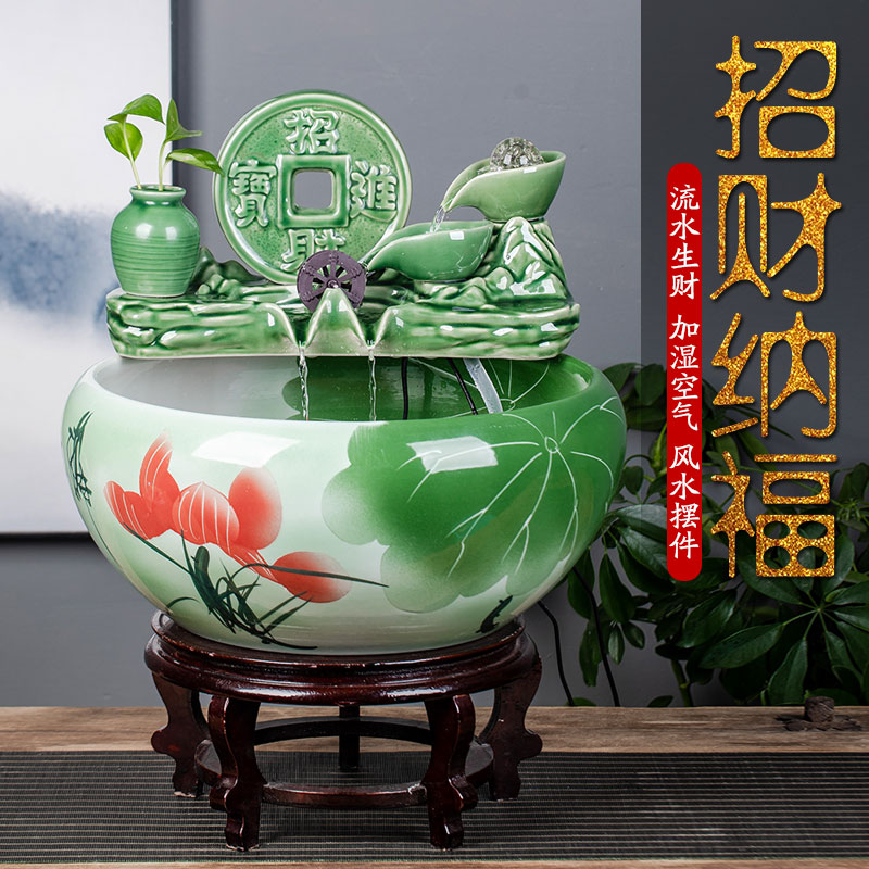 景德镇陶瓷鱼缸客厅喷泉桌面流水鱼缸小型家用循环招财鱼缸养鱼盆