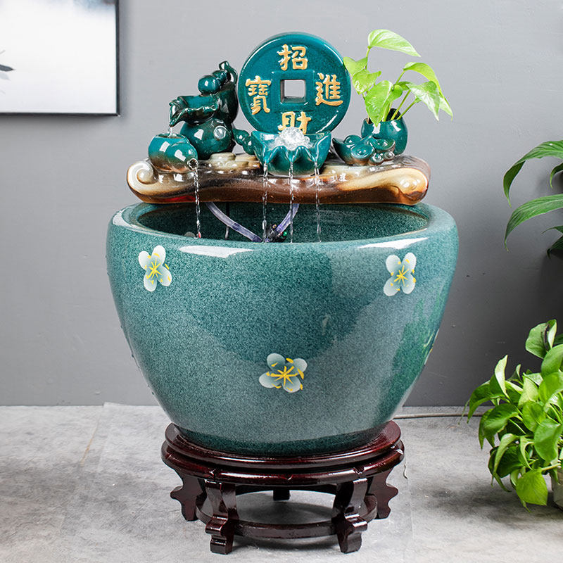 景德镇陶瓷鱼缸循环流水摆件客厅落地庭院大型喷泉造景金鱼乌龟缸