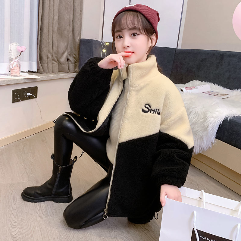 巴拉拉吧女童外套秋冬新款羊羔绒女孩毛毛衣十岁大童加绒加厚洋气