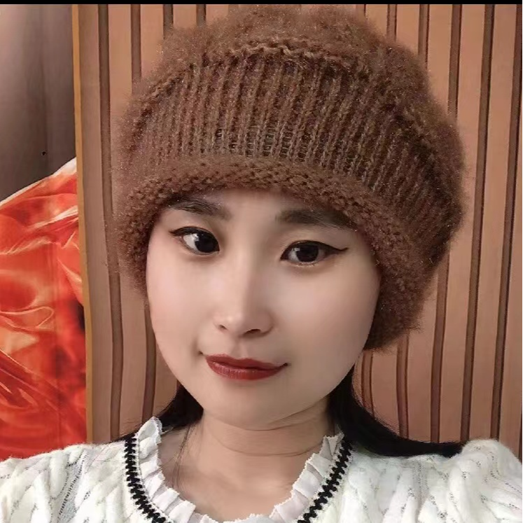  手工针织帽子包头加厚时尚百搭松鼠绒八角帽
