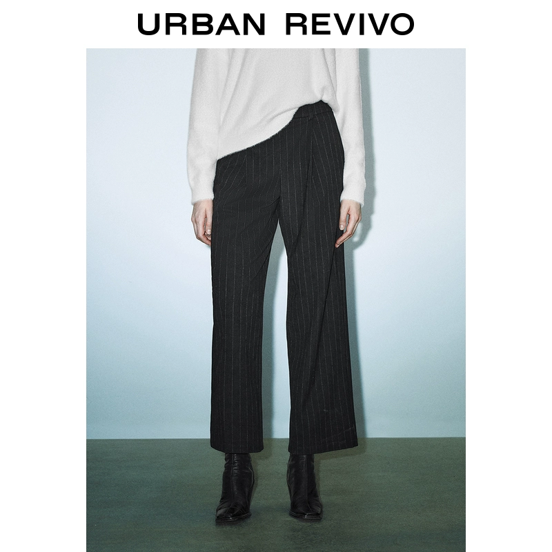 UR女装高智感气质条纹系带高腰阔腿裤UWM640022