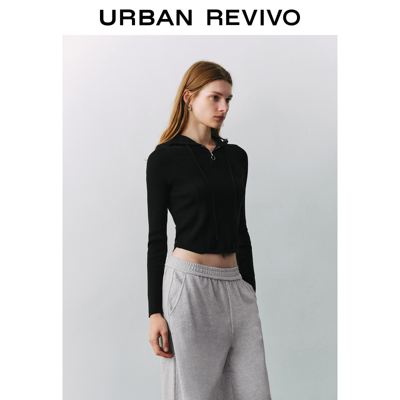 UR女装格雷系休闲半拉链连帽针织衫UYY940033