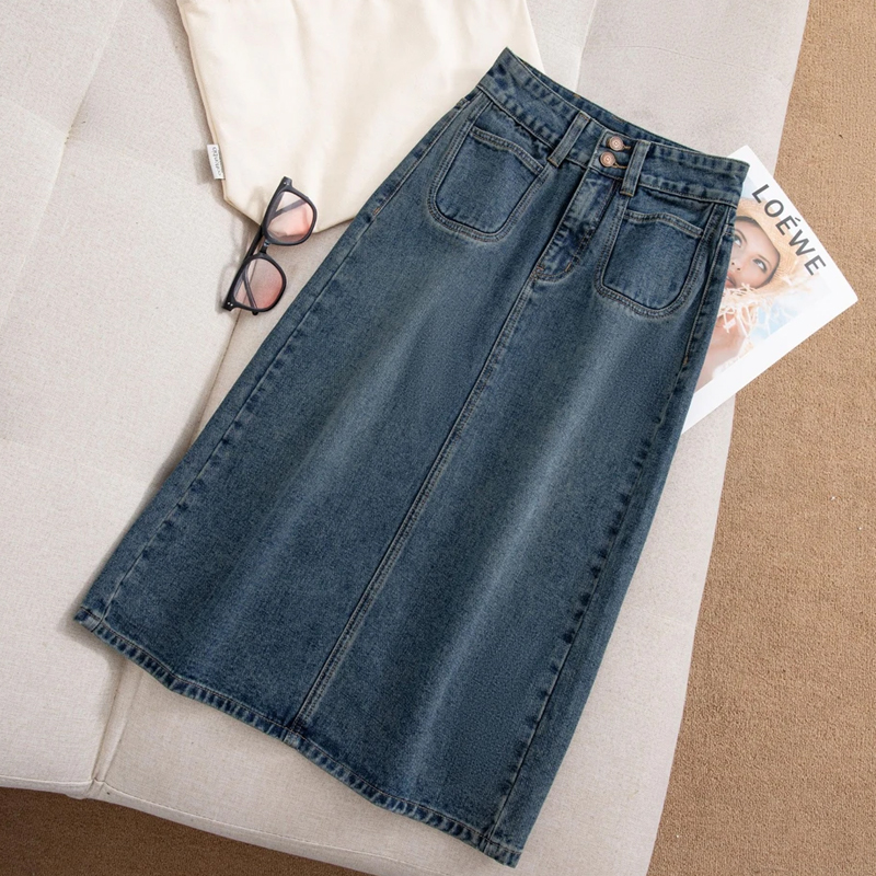 早秋新款中长牛仔半身裙高腰包臀裙小个子后开叉显瘦半身长裙女