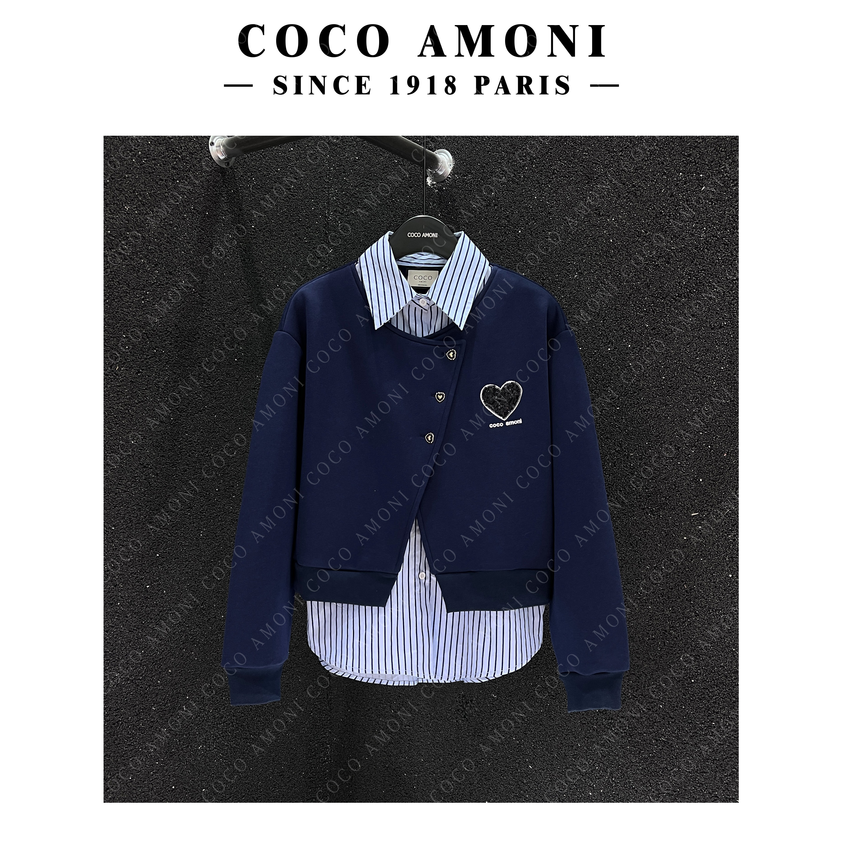 卡通爱心动漫刺绣假两件拼接休闲外套长袖卫衣上衣女MY004