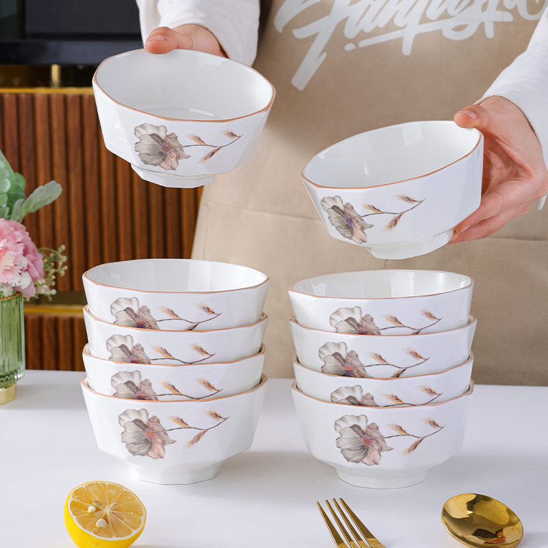 句途绝代佳人10个4.5英寸碗饭碗面碗加厚防烫耐高温家用陶瓷餐具