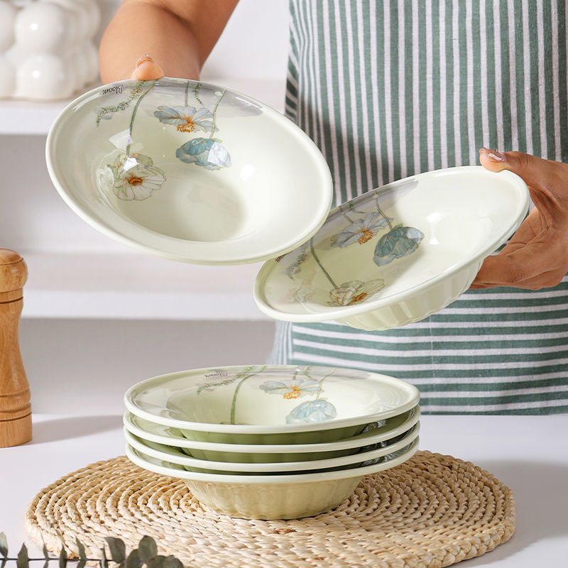 句途6个8英寸爱莲说雅枫绿盘子陶瓷餐具家用饭盘菜盘子加厚陶瓷