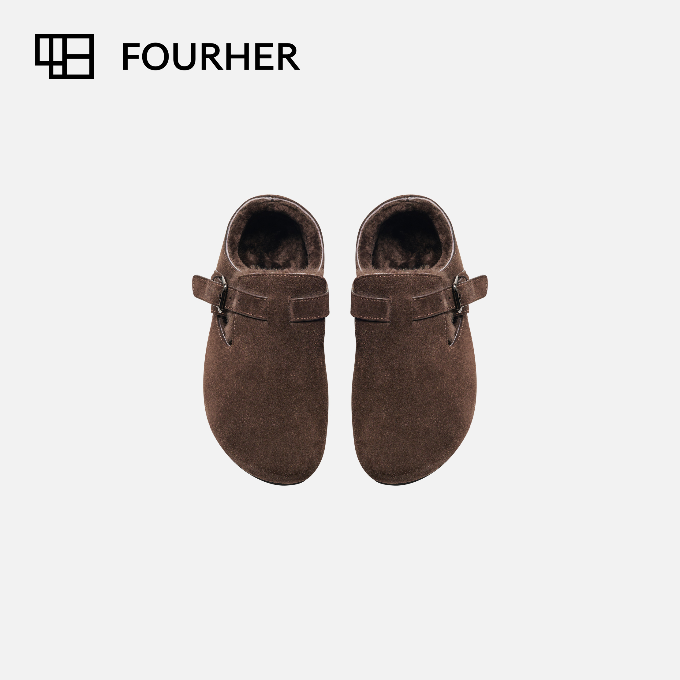 FOURHER 挪威面包 绒面牛皮 懒人毛毛保暖秋冬 包头勃肯鞋