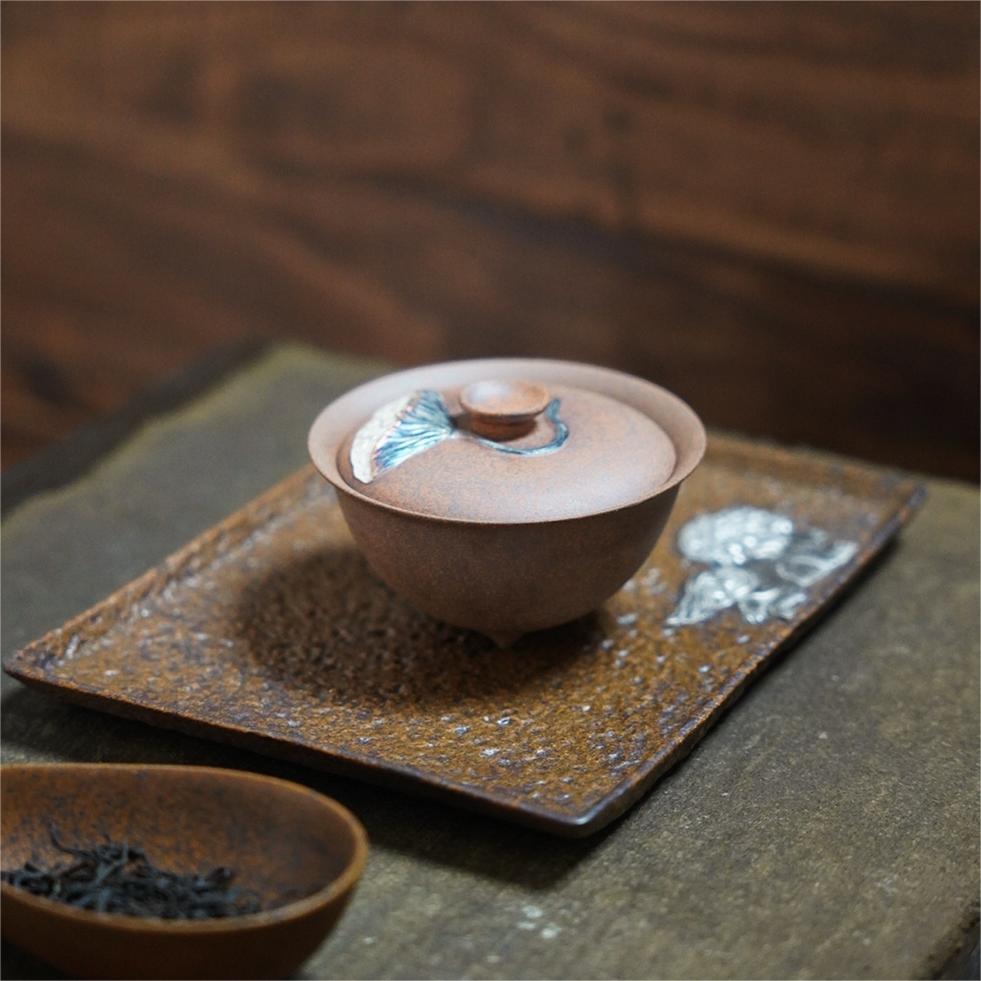 【倩遇】灰念-老岩泥莲蓬盖碗 泡茶碗功夫茶具手抓复古陶瓷中式茶道