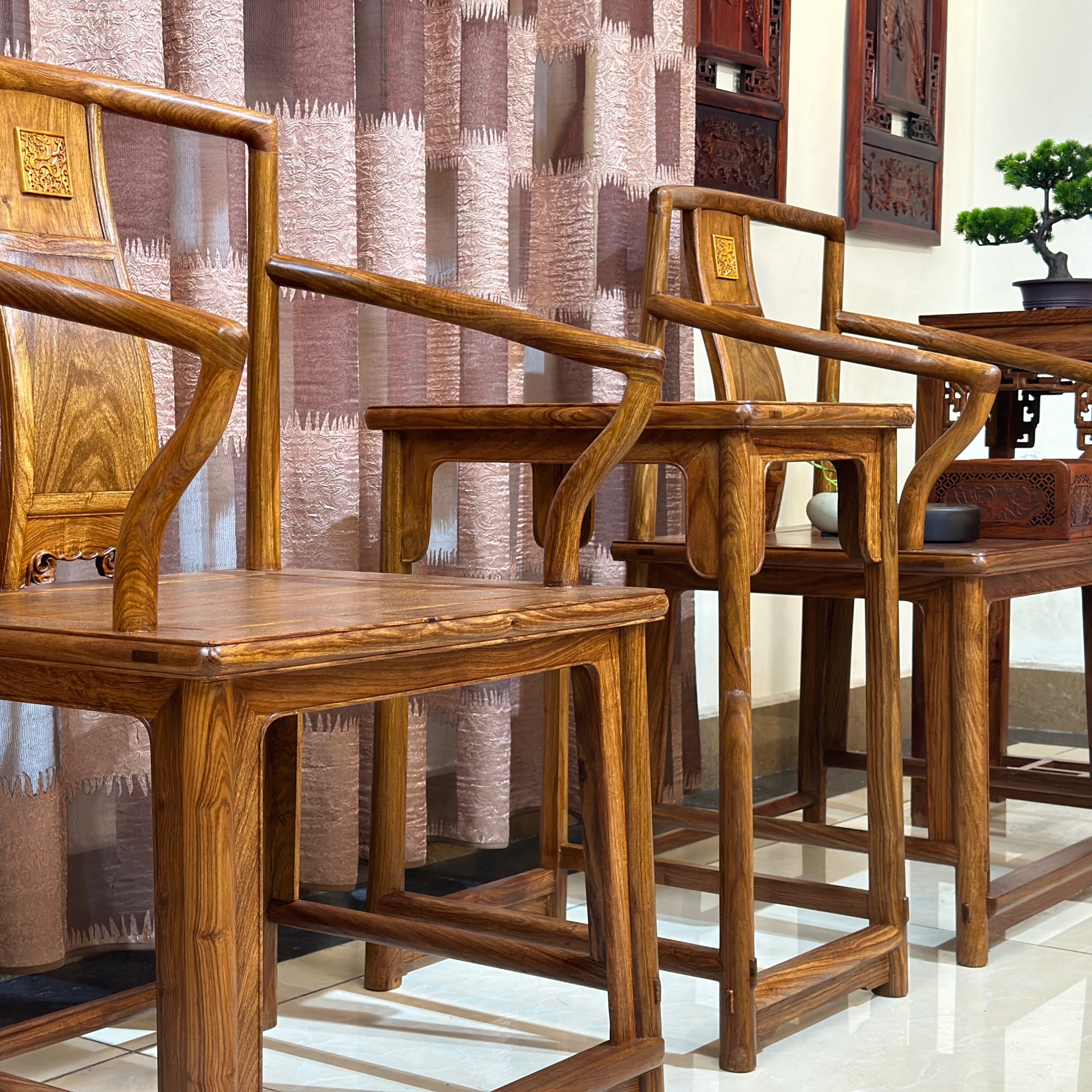 简约南宫椅三件套刺猬圈椅新中式红实木椅客厅家用