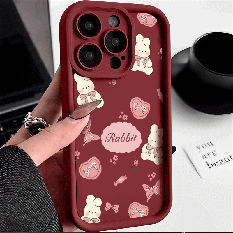 ins风小众爱心小兔子适用苹果15/VIVO/OPPO/华为小米14肤感手机壳