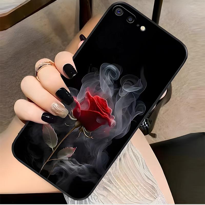 苹果8plus手机壳iphone8PLUS硅胶烟熏玫瑰花新女款防摔时尚个性优