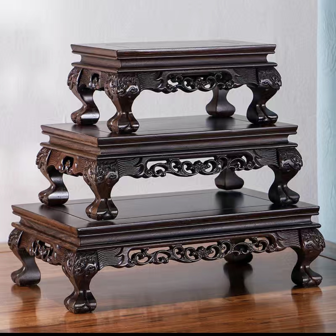 黑檀木长方形底座花瓶盆景奇石头佛像茶壶建盏工艺品摆件实木托架