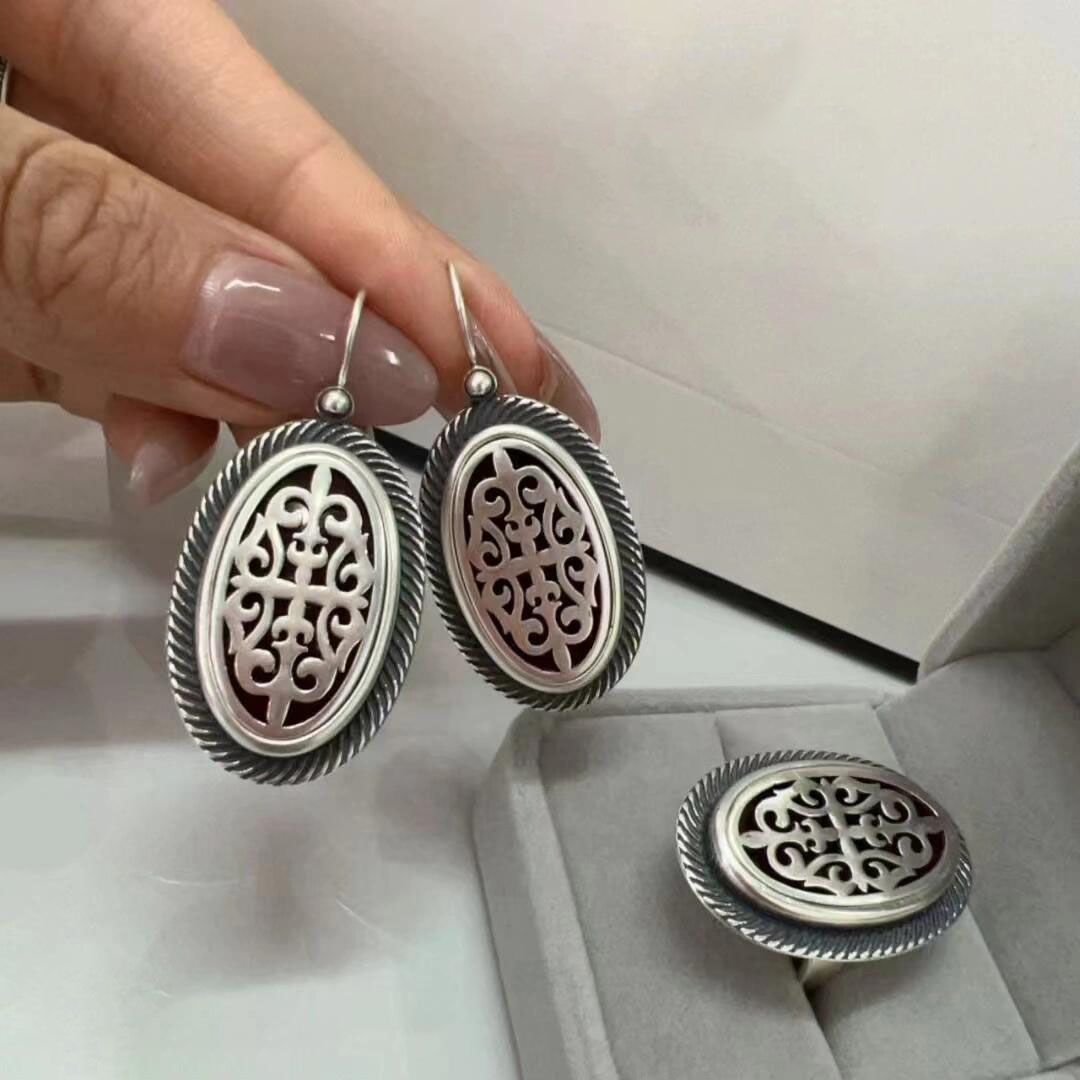 铜合金戒指 「蒙古风系列」镂空椭圆形指环复古气质百搭花纹戒指女 