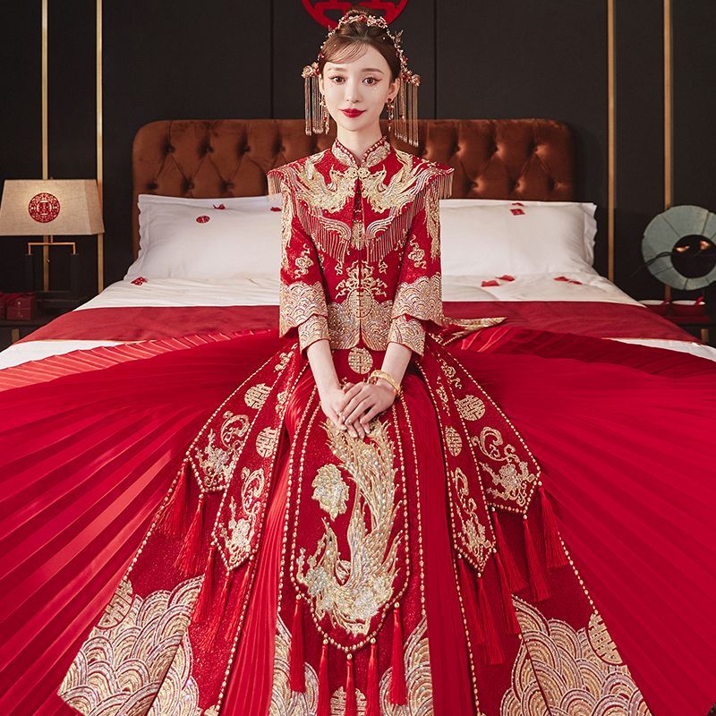 秀禾服2023新款新娘结婚礼服中式婚纱敬酒服龙凤褂显瘦情侣嫁衣冬