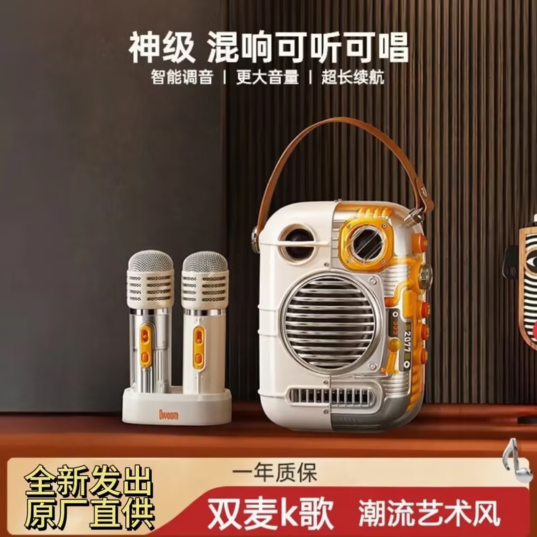 Divoom点音便携手提家用蓝牙K唱歌音响话筒一体户外双麦克风音箱