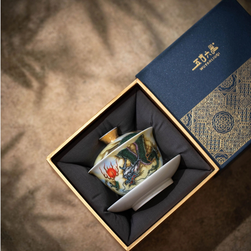 龙腾盛世纯手工陶瓷三才盖碗WY-122单个茶杯泡茶器不烫手冲茶器