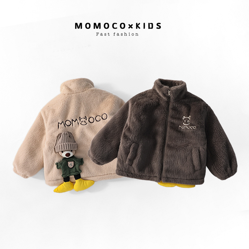 MOMOCO新款儿童中小童毛毛衣小熊玩偶加绒外套保暖76430107212