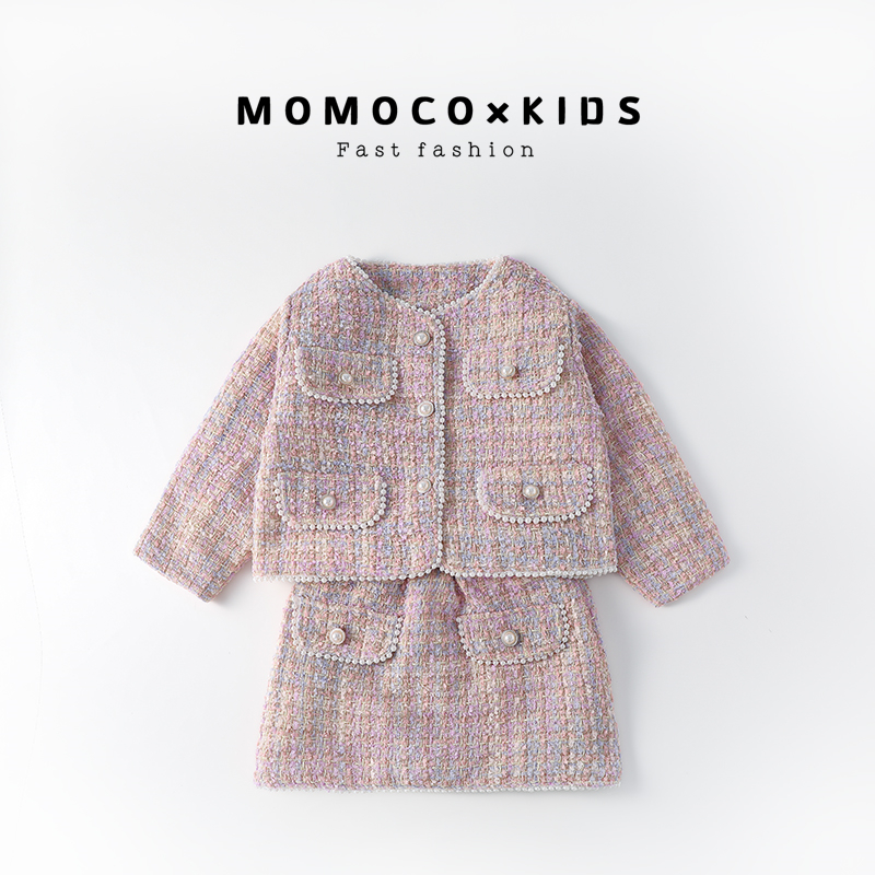 【QX】MOMOCO/女童时尚小香风百搭两件套连衣裙两件套76830580201