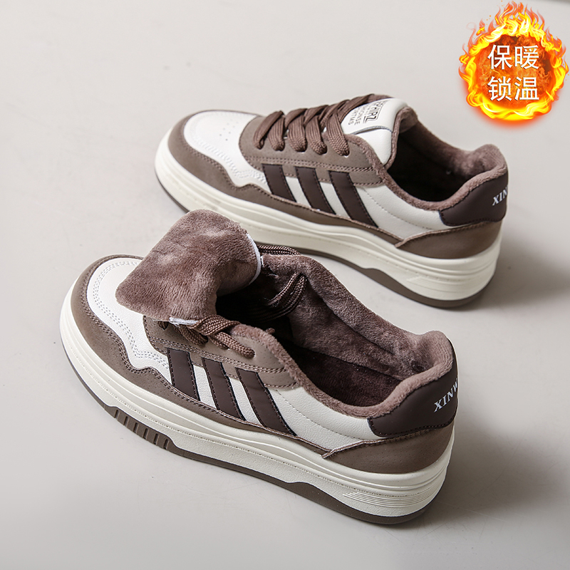 爆款厚底小白鞋女2023冬季新款复古港风加绒百搭棉鞋休闲运动板鞋