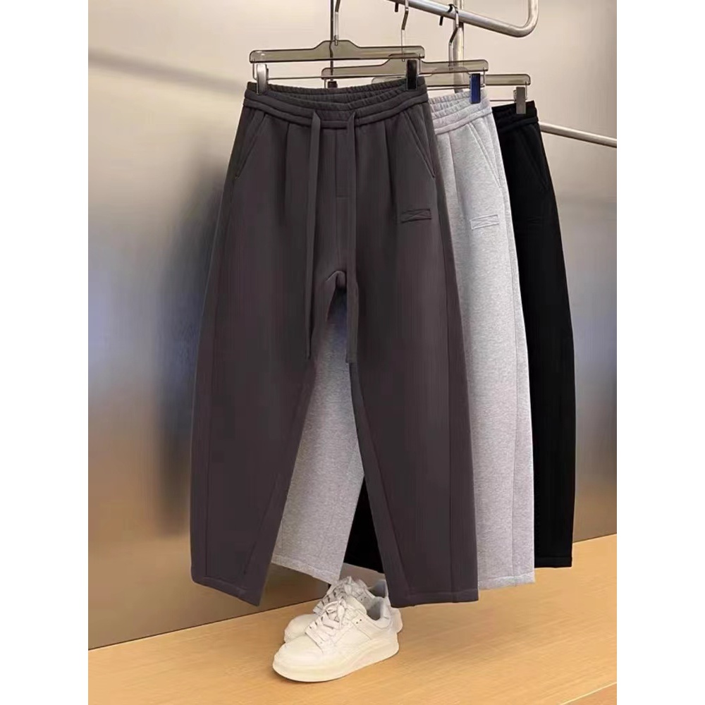 秋冬新男士加厚磨毛宽松线感时尚加绒男卫裤休闲裤百搭外穿冬季